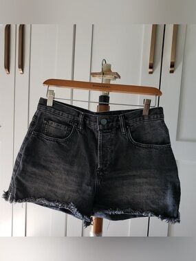 AllSaints Heidi Black Frayed Hem Denim Shorts